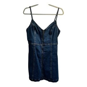 American Eagle Outfitters Dark Blue Denim Y2K Bodycon Front Zipper Mini Dress